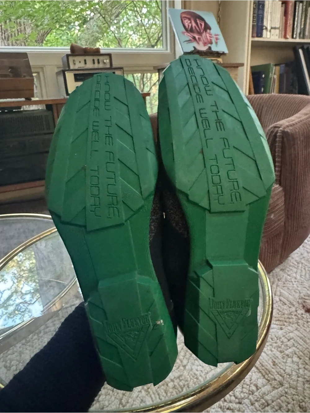 John Fluevog Black and Green Lace-Up Oxfords